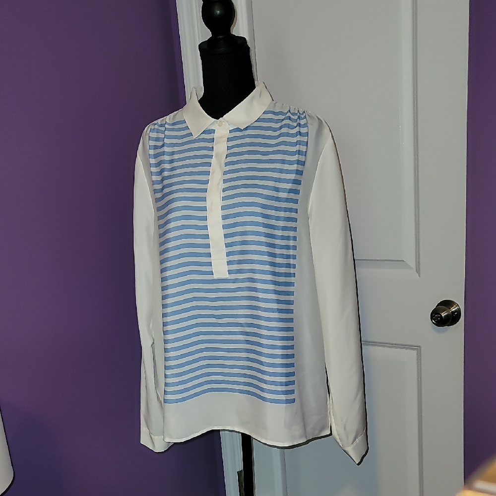 J. Crew Blue and White Striped Shirt Sz: XL - Picture 2 of 8